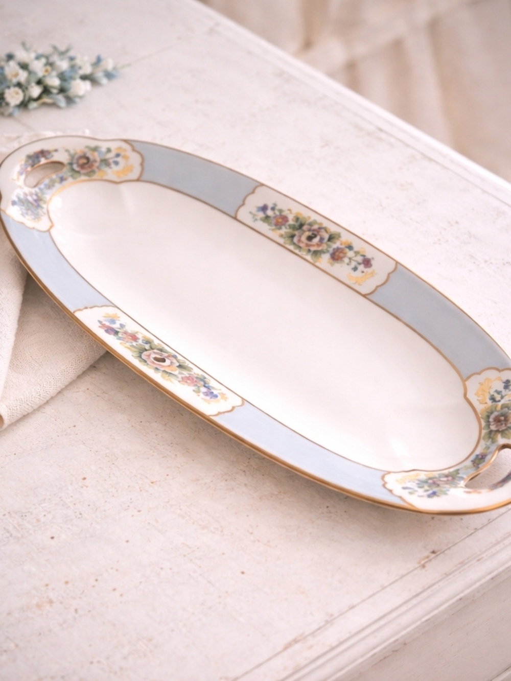 Vintage Hand Painted Nippon Floral Serving Tray